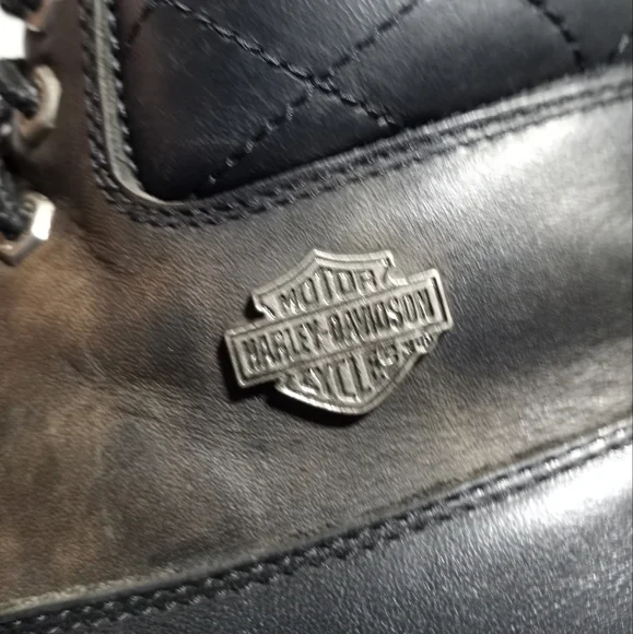 Harley-Davidson Woman's Black Leather Platform Heeled Boots Size 6.5 - Picture 7 of 11